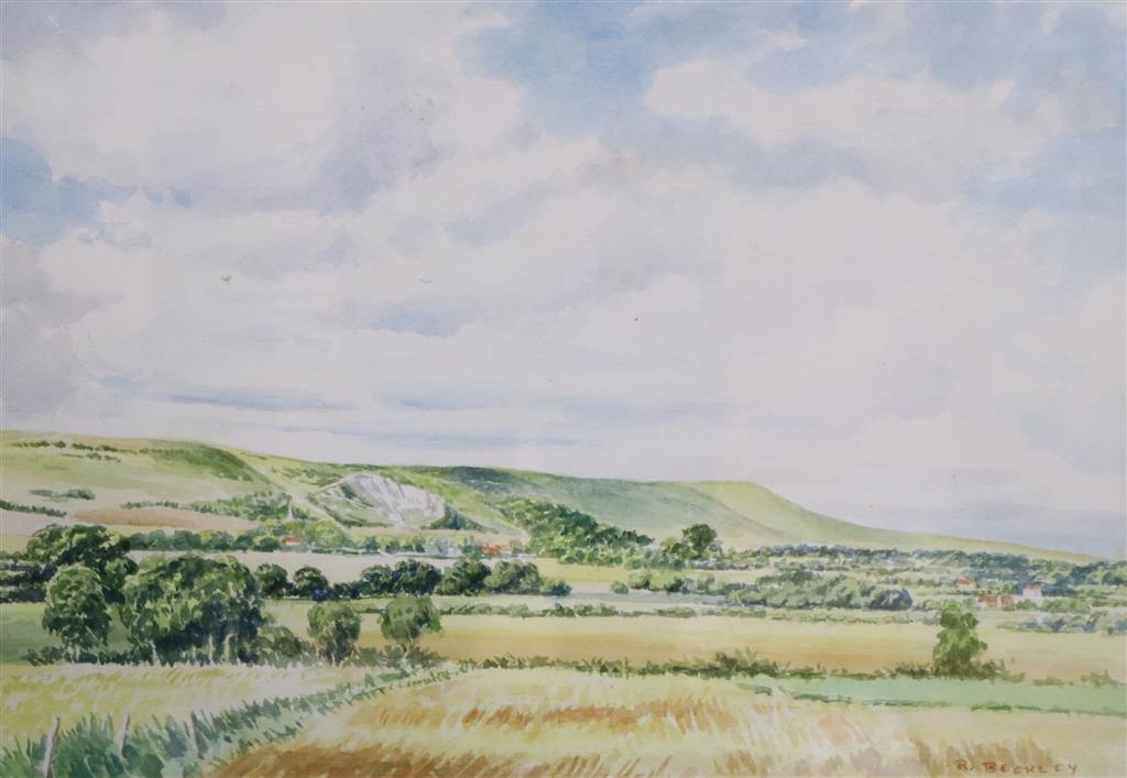 R. Beckley, pair of watercolours , View from Ditching Beacon and View of Firle Beacon, signed, 24 x 35cm